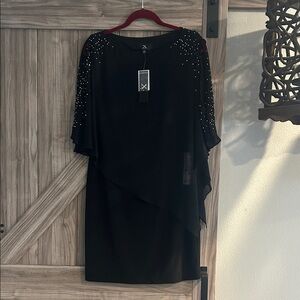 Xscape Black Asymmetrical Dress‎ with Embellished black and gold studded Sleeves